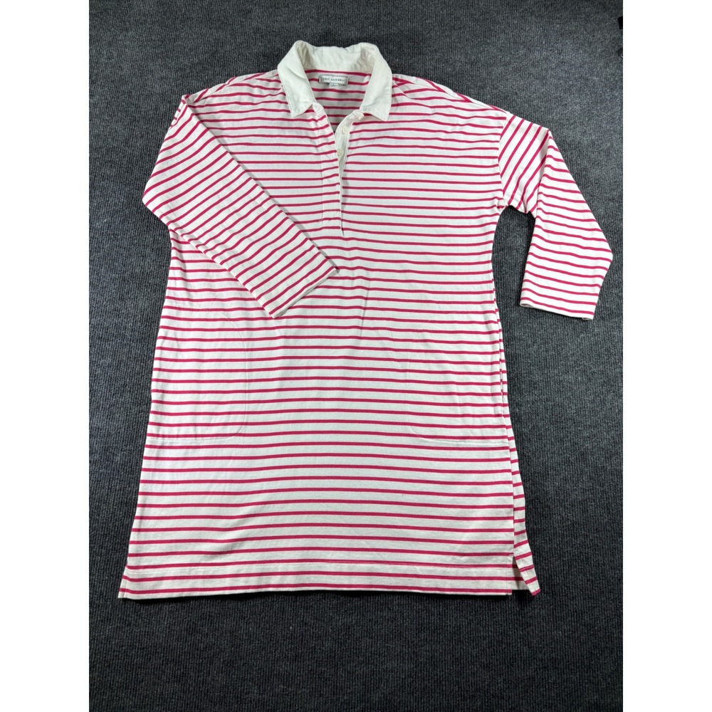 Free Assembly Womens Pink White Striped Rugby Polo T-Shirt Dress Size L Pockets